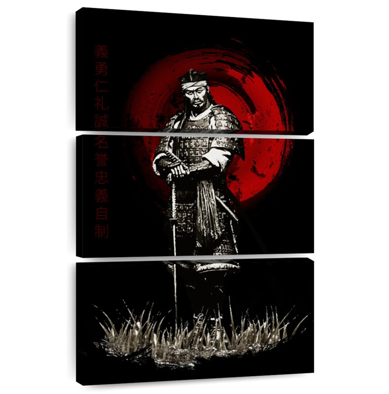 Samurai Sepia Standing Posing Warrior, 57" H x 36" W