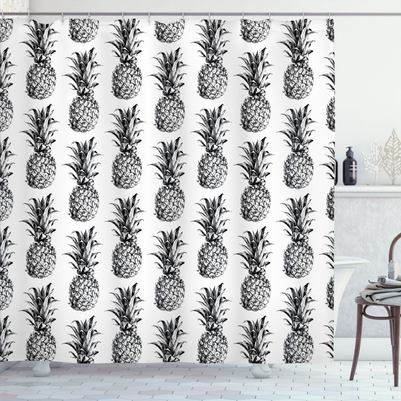 Ensemble de rideau de douche et de crochets ananas, H 69 po x l 105 po