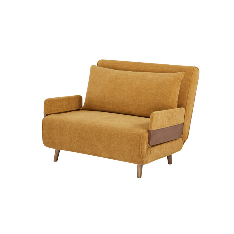 NIGHT CONVERTIBLE SLEEPER SOFA CHAIR , 3 in 1 SOFA BED, SOLID BEECH ARMREST(42.3”), Mustard Polyester