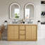 Meuble-lavabo sur pied l 60 po x H 35 po avec structure en bois de chêne, plateau en quartz blanc Carrera, lavabo double, entièrement assemblé-242587331