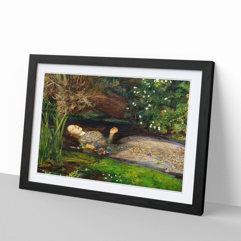 Ophelia by John Everett Millais - Picture Frame Painting, 36cm H x 48cm W x 2cm D, Black Framed