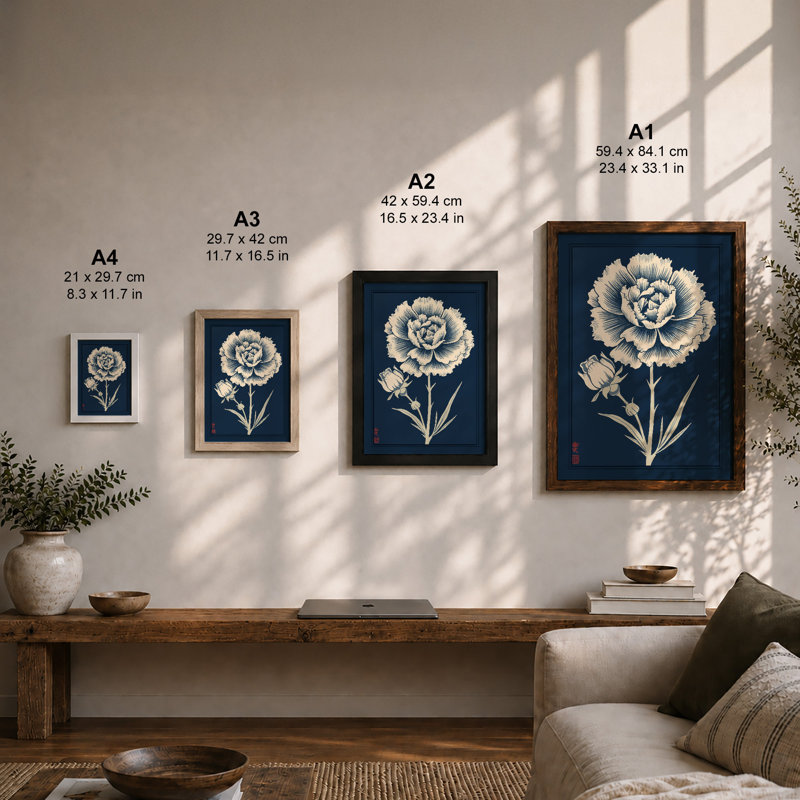 Carnation Study Botanical - Framed Print, A3 - 42.0 x 29.7 cm, Unframed