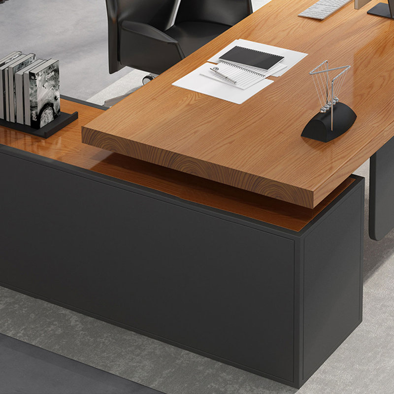 Brown L-Shaped Solid Wood desks, 29.53" H x 78.74" W x 31.5" D