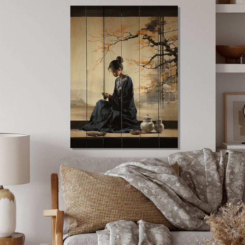 Japon Art Tea Cerémonie IV sur bois, H 20 po x l 10 po x P 0,78 po