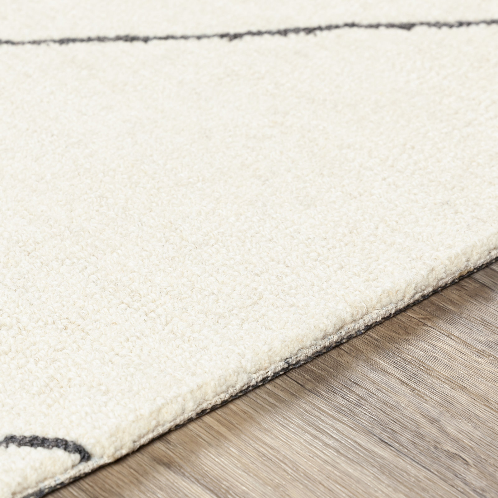 Seaton Black Cream Hand-Tufted Abstract Wool Rug, Rectangle 2' x 3'