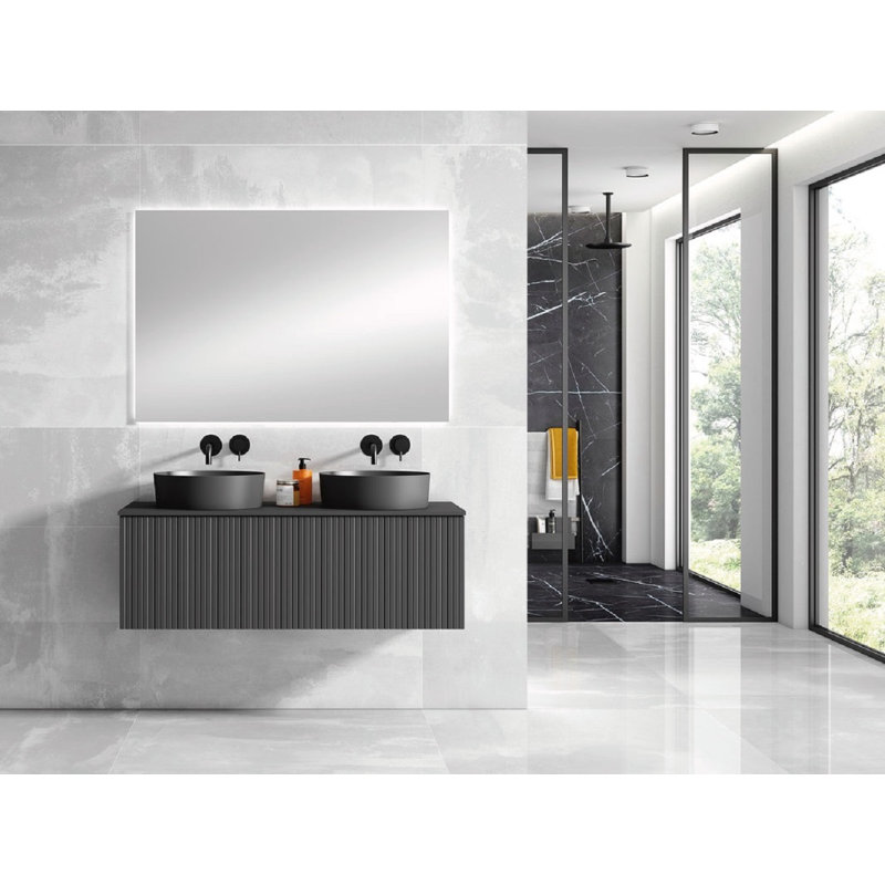 Aleemah 48'' Double Bathroom Vanity with Ceramic Top, Gray