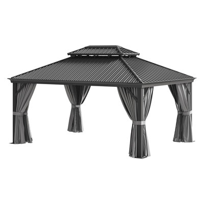 Hardtop Outdoor Gazebo with Double Roof, Curtains & Netting