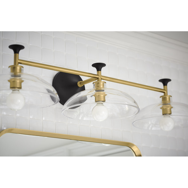 Tone 3 Light Indoor Bathroom Vanity Light Fixture, UL Listed, Black/Brass Trim