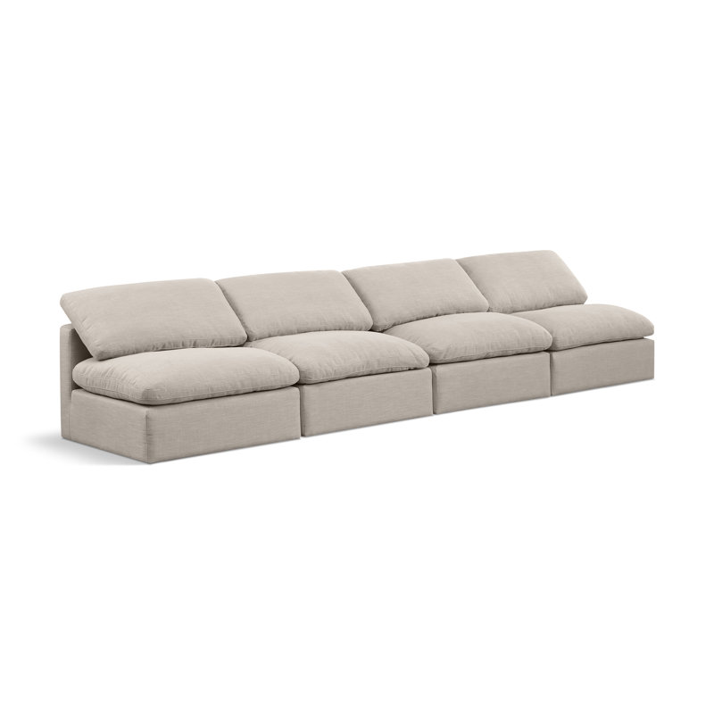 Canapé rembourré 140 po Itala, Tissu beige texturé en lin