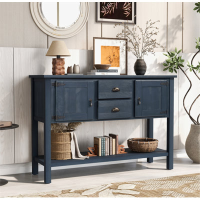 Console de 46 po en bois massif avec 2 tiroirs, armoires et tablette inférieure, armoire de rangement pour salle à manger de style rétro