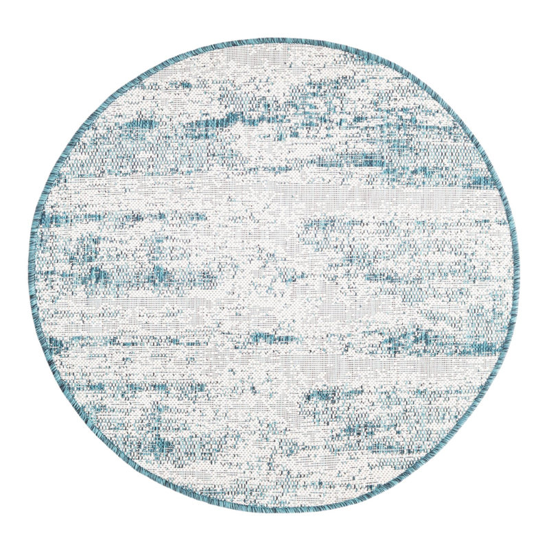 Tapis intérieur / extérieur bleu sarcelle Cartago, Rond 3 pi