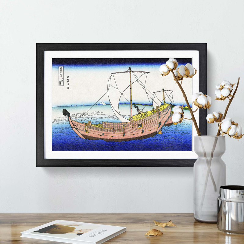 The Kazusa Sea Route by Katsushika Hokusai - Picture Frame Painting Print, 48cm H x 65cm W x 2cm D, Black Framed