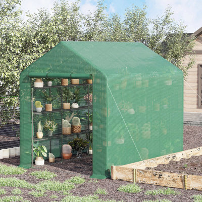 Outdoor Walk-In Greenhouse With Metal Shelves - Control Heat, Plants From Portable For Gardens Sun And Wind, 18 Organization