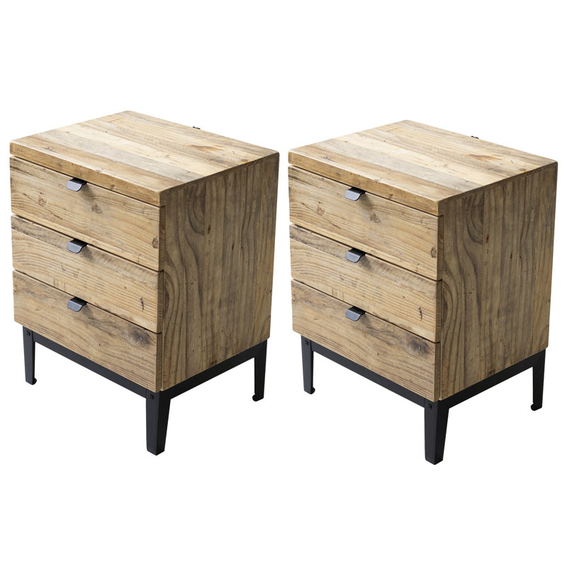 Table de chevet en bois récupéré de 17,7 po Earnhardt, table de bout rustique en bois récupéré (ensemble de 2), Ensemble de 2