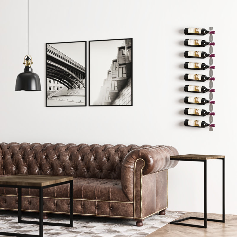 9 Bottle Wall Mounted Wine Bottle Rack, Matte Black