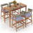  5PCS Patio Dining Set Solid Wood Furniture w/ Rattan Backrest & Seat Cushions