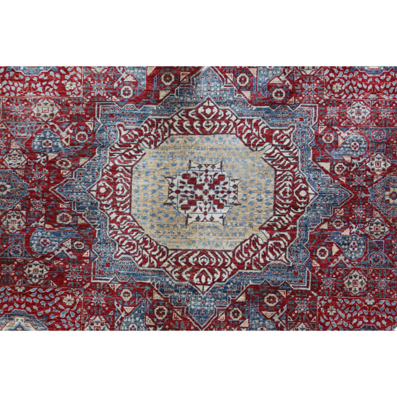 Tapis rouge et gris noué à la main de haute qualité