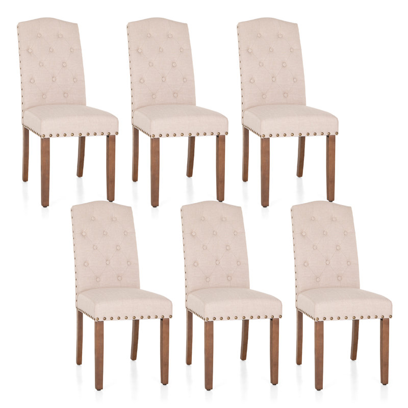 Tanee Tufted Upholstered Solid Wood Dining Chair, Beige, Brown