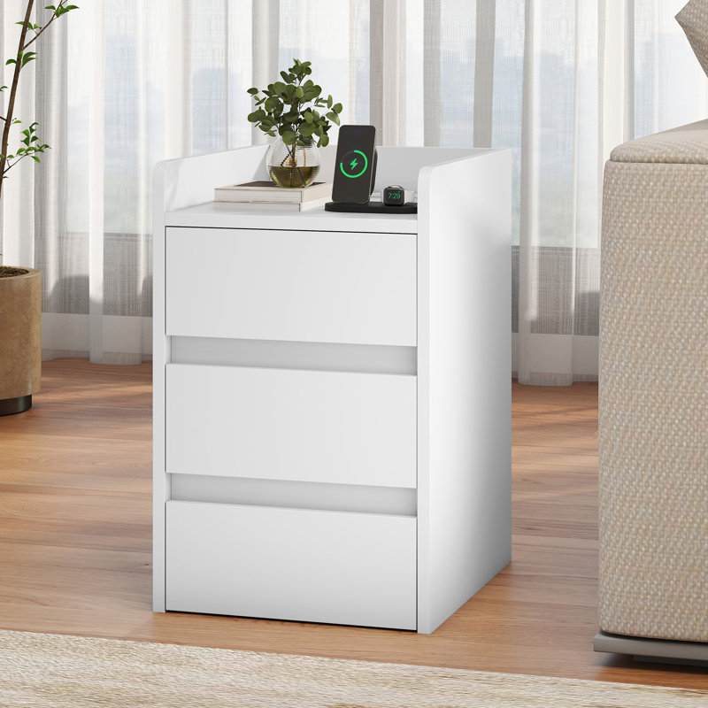35cm W Manufactured Wood Bedside Table, White Marble