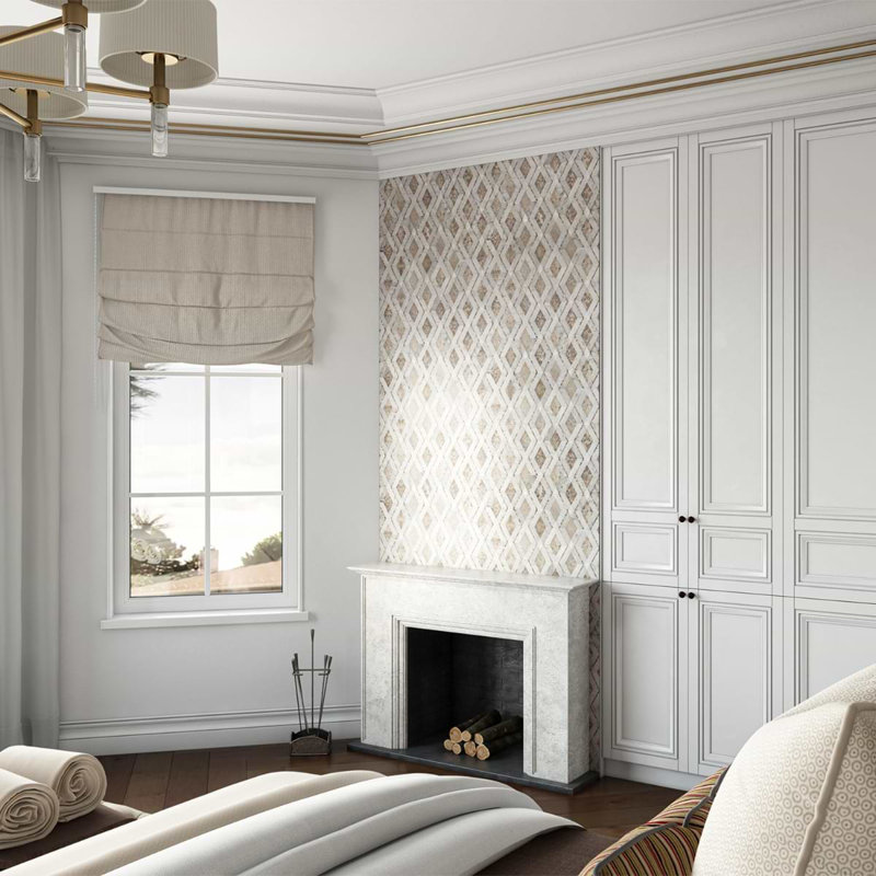 Diana Champagne Beige Polished Marble And Pearl Mosaic Tile, Champagne Beige
