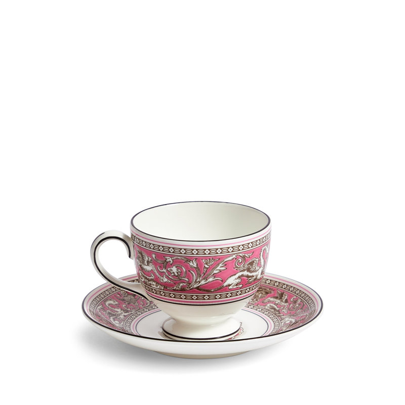 Florentine Colours 5.8floz Teacup & Saucer, Fuchsia