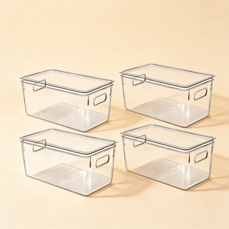 Bacs de rangement en plastique transparent avec couvercles, contenants de rangement empilables pour réfrigérateur et armoire de cuisine