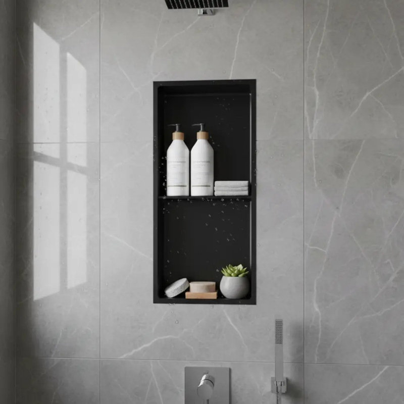 Tablette de douche double en acier inoxydable 304 12 x 24 (Nd600) - noir, Noir