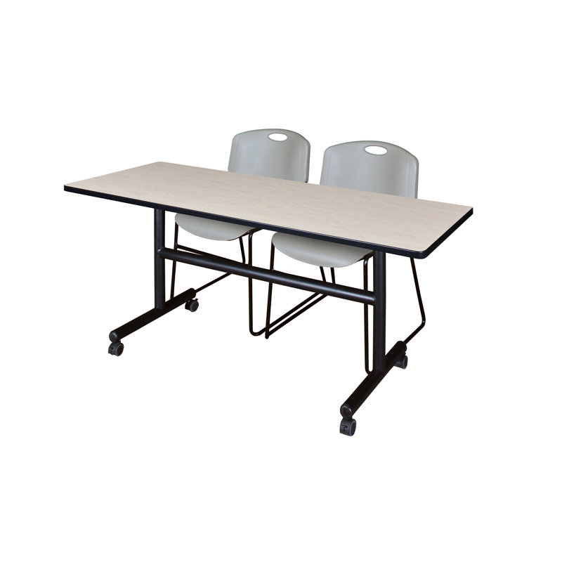 Nicklos Flip-Top Training Nesting Table, 2 Zeng Stack Chairs, 29" H x 60" W x 24" D, Maple/Gray