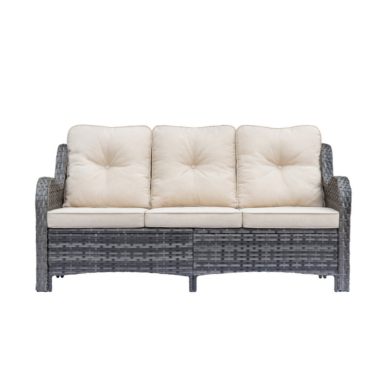Seun 71.26'' Wide Patio Sofa with Cushions, Beige
