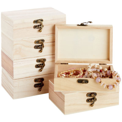 Boîtes en bois pour artisanat - 5,9 x 3,9 x 1,97 po, paquet de 6 en bois de paulownia brun - boîtes à peindre et à graver pour décorer et ranger des bijoux