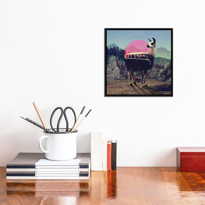 «Llama», impression sur toile tendue, H 12 po x l 12 po x P 1,5 po, Toile avec cadre noir, Pas de tapis