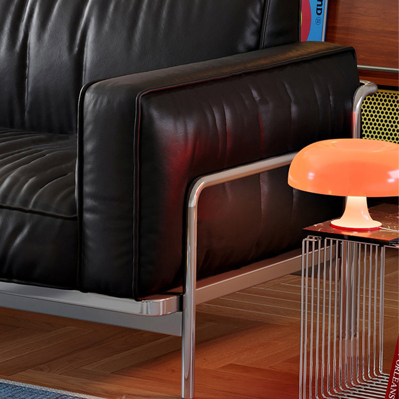 Canapé modulaire noir en cuir véritable, 102.36" W