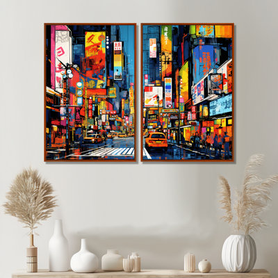 Colorful City Tokyo Popart II - Multi-Color Canvas Prints Set Of 2