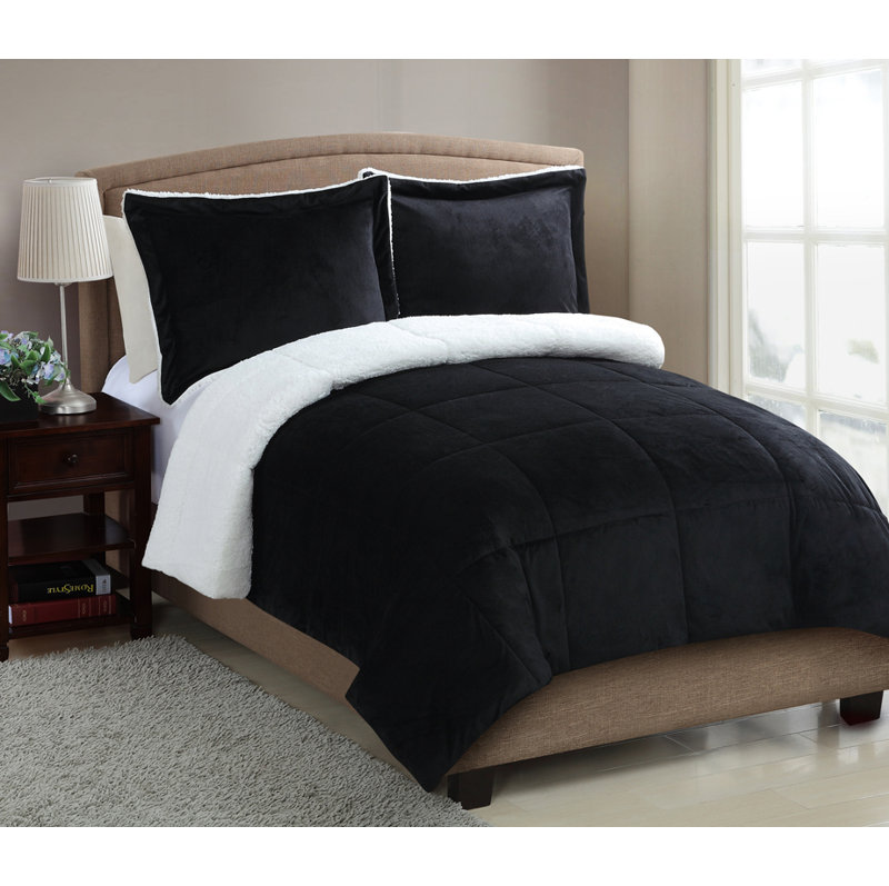 Polyester Standard Comforter, Black, King Comforter + 2 Shams