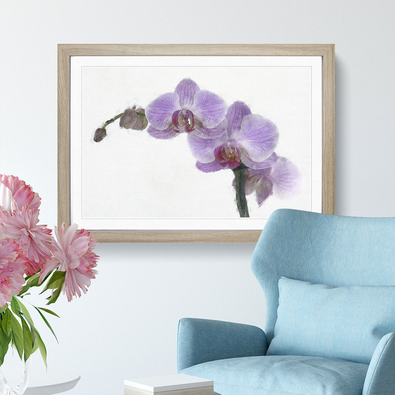 Purple Orchids In Bloom - Single Picture Frame Painting on MDF, 62cm H x 87cm W x 2cm D, Oak