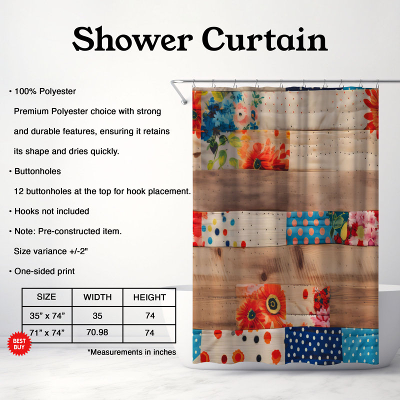 Rideau de douche Quilt Collage - Premium, H 74 po x l 71 po