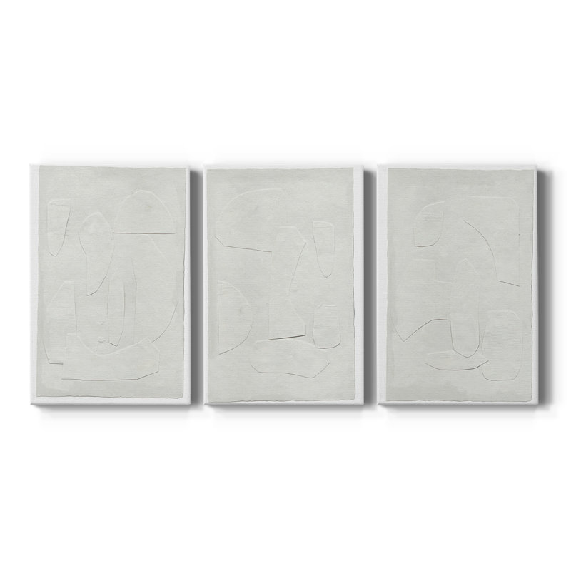 «Paperwork I» - Toile tendue avec châssis sur mesure - 3 pièces, H 18 po x l 36 po