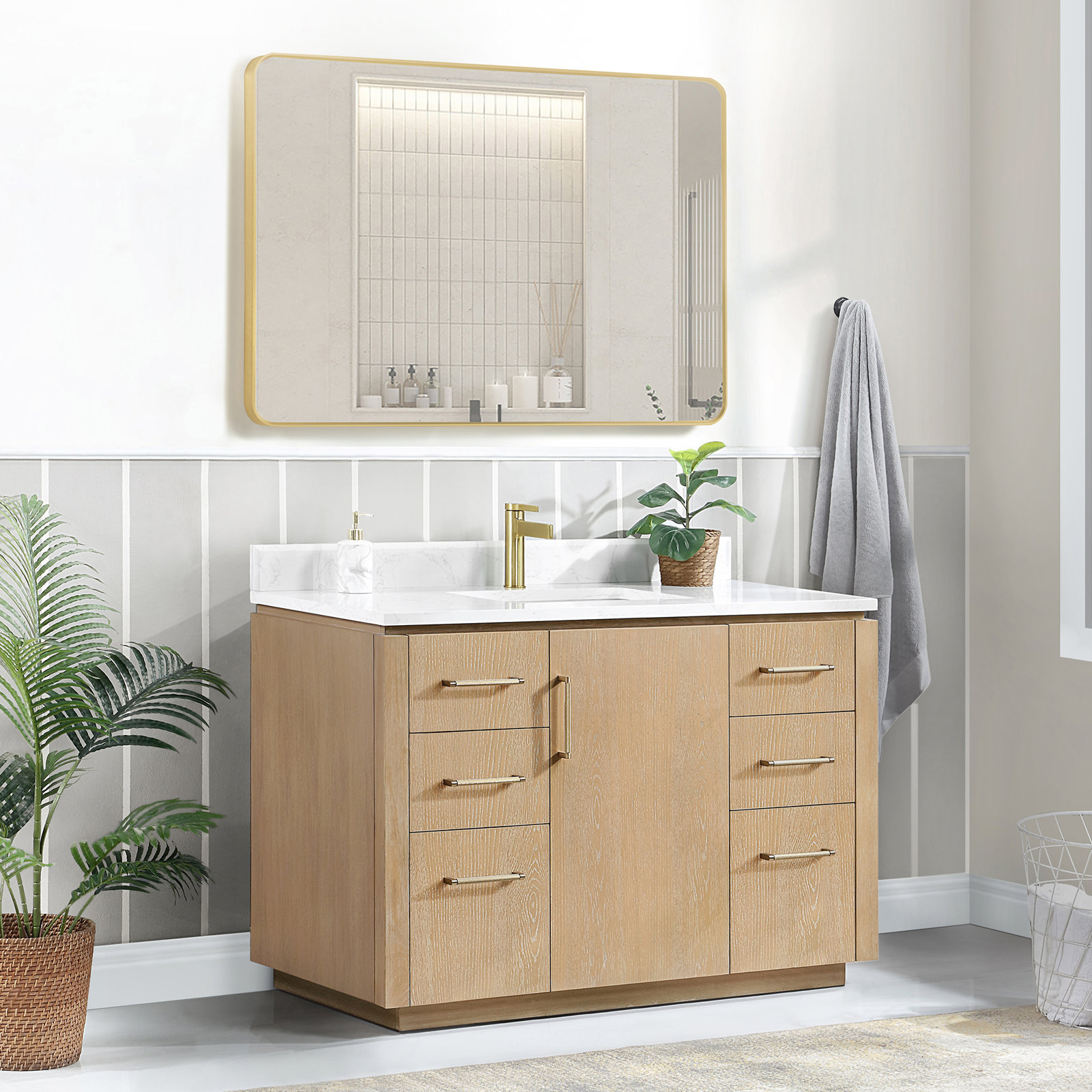 Cloverfield 48'' Single Bathroom Vanity, Gold, Washed Ash Gray