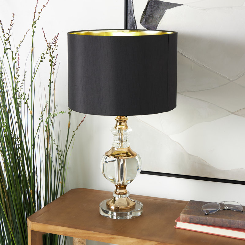 Lampe de table en cristal doré avec abat-jour noir