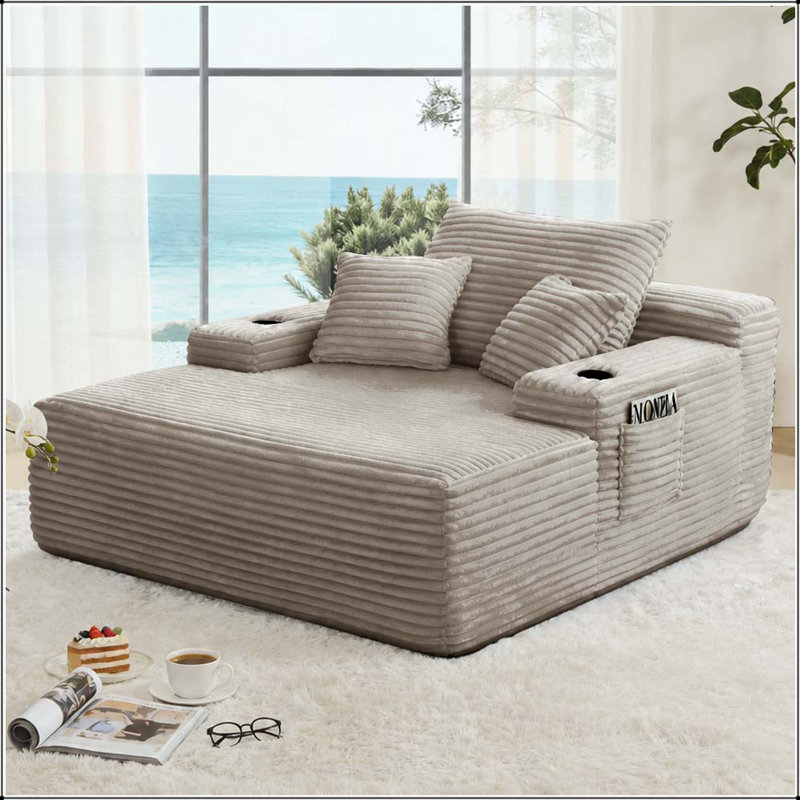 Méridienne convertible avec tissu moelleux, porte-gobelet et aucun assemblage requis, Café