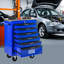 Chariot à outils 6 tiroirs pour le garage, chariot roulant en métal avec roues, noir et bleu, verrouillage par clé, chariot multifonctionnel à roulement, tiroirs verrouillables avec rangement bleu, surface en acier lisse-531905682