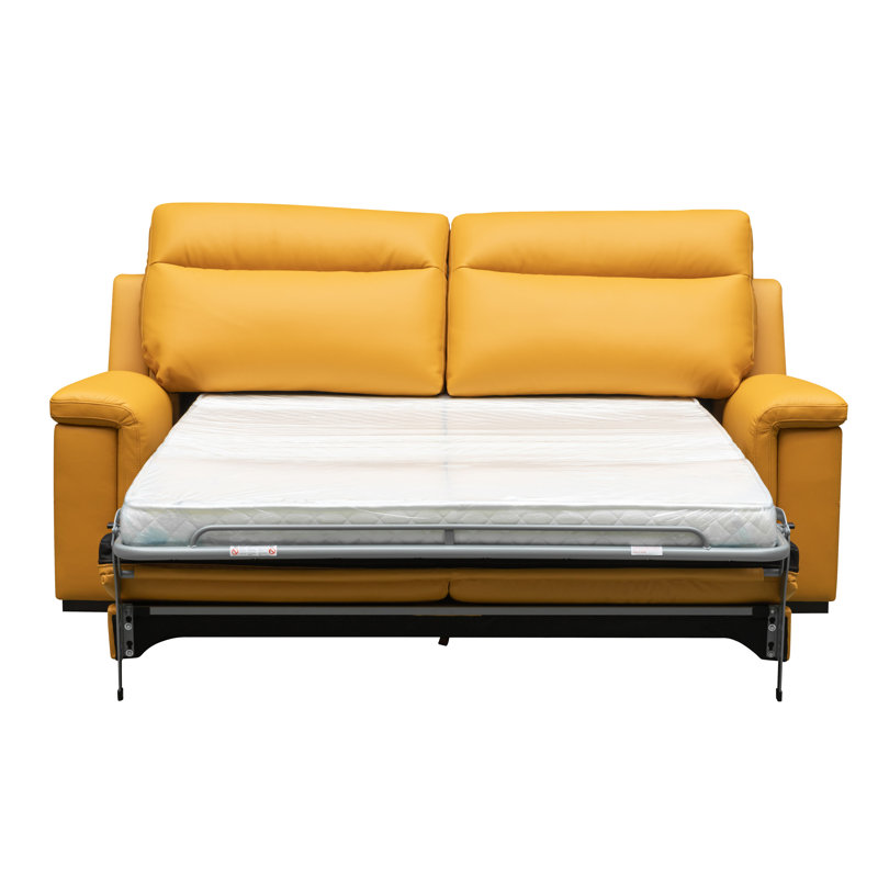 LussoCraft 87.5" Queen Size Top Grain Italian Leather Sleeper Sofa Bed with Memory Foam Mattress, Italian Leather Queen Size Sleeper Sofa Bed with Memory Foam Mattress for Livingroom