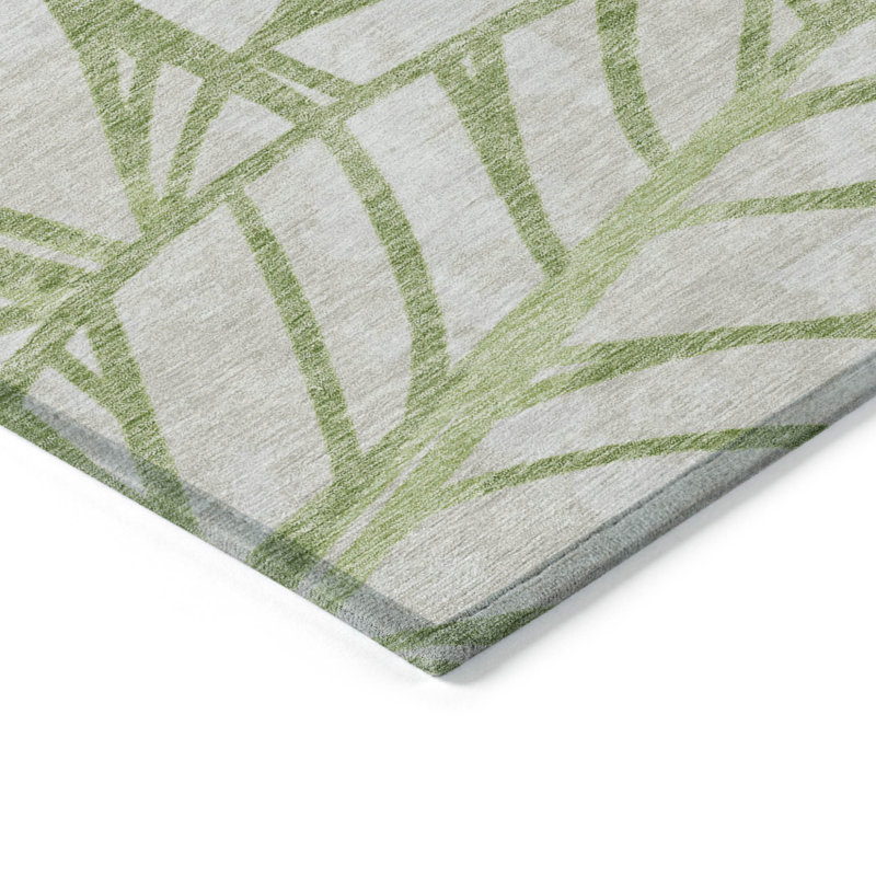 Tapis intérieur / extérieur 10 pi x 14 pi vert et beige à motif floral articulé lavable
