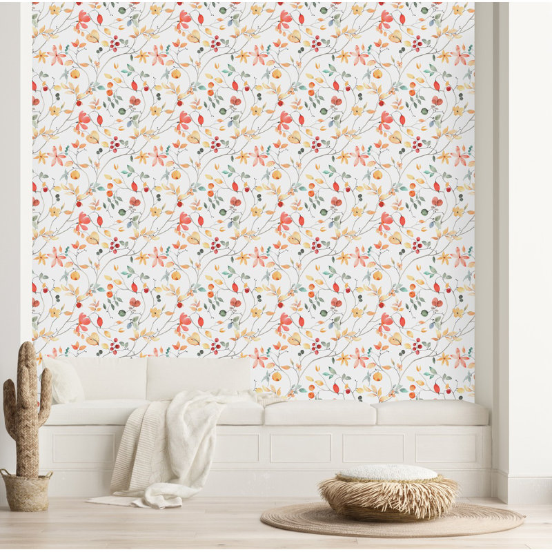 Papier peint Little Leaves And Berries, L 124,8 po x l 25 po
