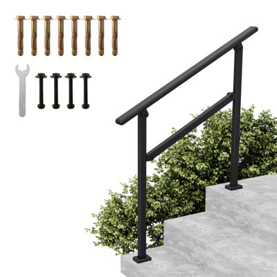 Rambarde d'escalier extérieure ajustable pour 2 à 3 marches, angle d'inclinaison de 0 à 45°, en métal noir.
