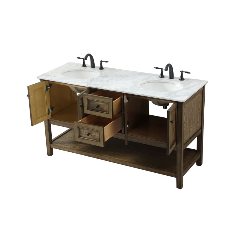 Ensemble de meuble-lavabo double 60 po Narron, Bois flottant