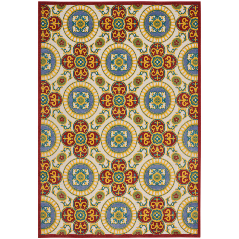 Malanie Aloha  Geometric Red/Multi Indoor/Outdoor Area Rug, Rectangle 7' x 10'