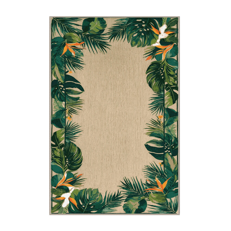  Tapis bord de mer lavable à bordure tropicale, Rectangle 4pi x 6 pi