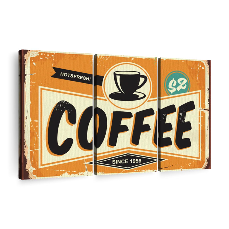 "Food and Drink", "Hot and Fresh Coffee", ensemble de 3 impressions sur toile par Retro Revival