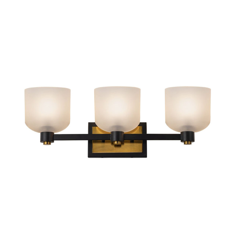 Éclairage pour meuble-lavabo 3 lumières Lyndon, Noir / laiton brossé, Blanc mat